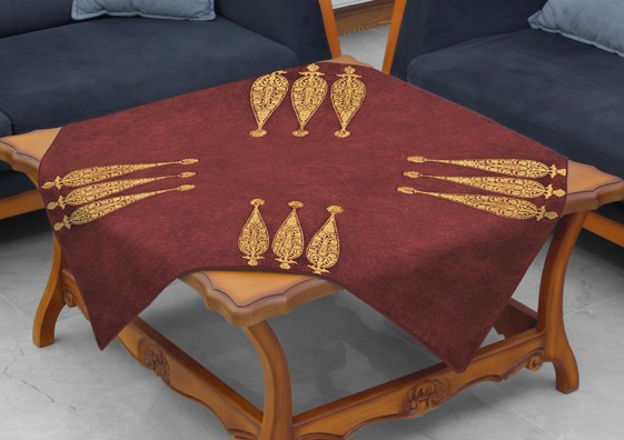 رومیزی مربع طرح سه درخت منقوش